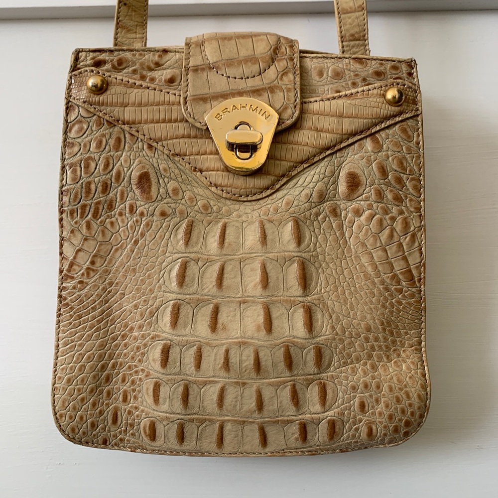 BRAHMIN TOASTED ALMOND MELBOURNE CROC LEATHER CROSSBODY
